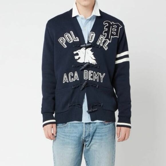 Polo Ralph Lauren Navy Cotton Academy Toggle Cardigan Sweater Size Large - Picture 1 of 10
